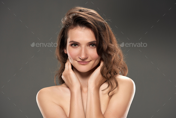 Beautiful Naked Girl With Clean Skin Isolated On Grey Stock Photo By