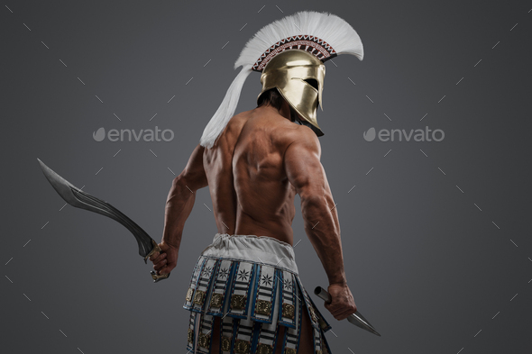 Strong Greek Warrior With Naked Torso And Plumed Helmet Stock Photo By