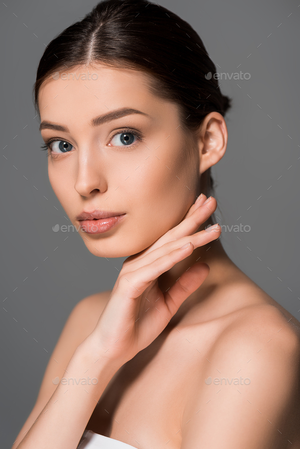 Tender Nude Girl With Perfect Skin Isolated On Grey Stock Photo By