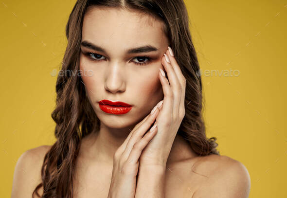 Portrait Of Nude Woman Red Lips Eye Shadow Model Stock Photo By Shotprime