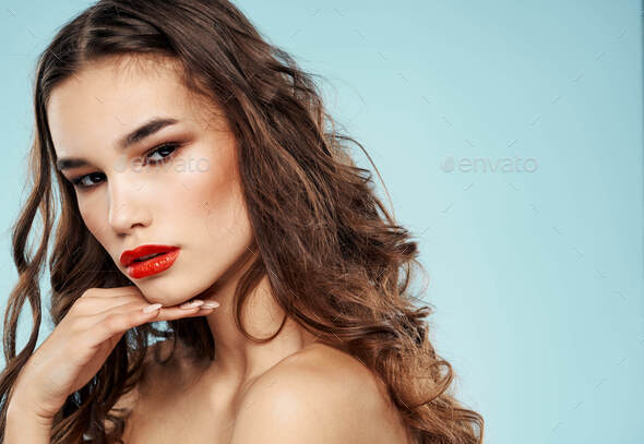 Woman Model Brunette Red Lips Eye Shadow On Eyelids Stock Photo By