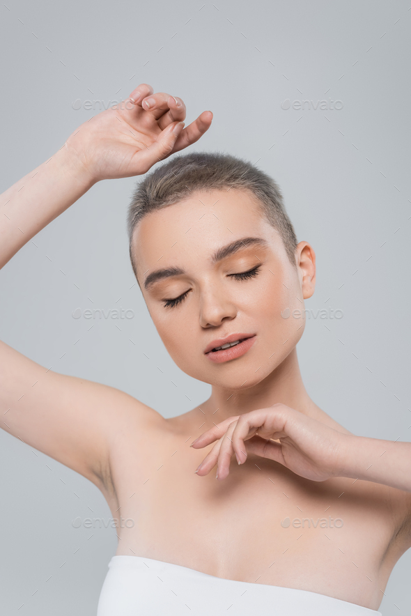 Sensual Woman With Perfect Skin Posing With Closed Eyes Isolated On