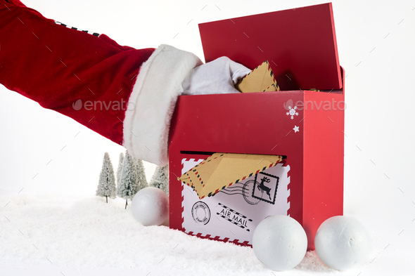 Santa Claus Opening His Mailbox Stuffed With Letters Stock Photo By Vetre