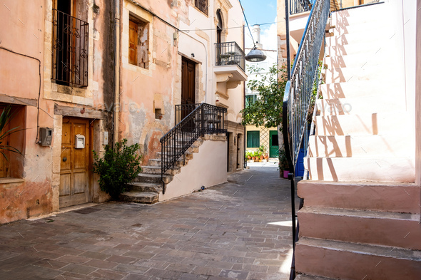 Chania Old Town Crete Island Greece Traditional Weathered Building