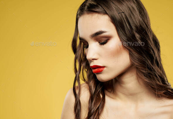 Portrait Of Nude Woman Red Lips Eye Shadow Model Stock Photo By Shotprime