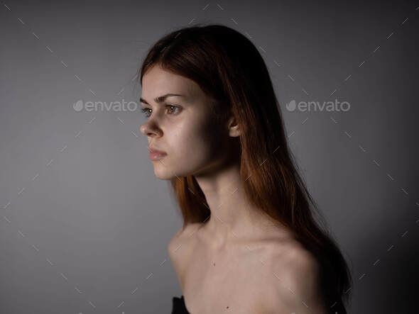 Woman With Bare Shoulders Side View Of Red Hair Naked Shoulders Model