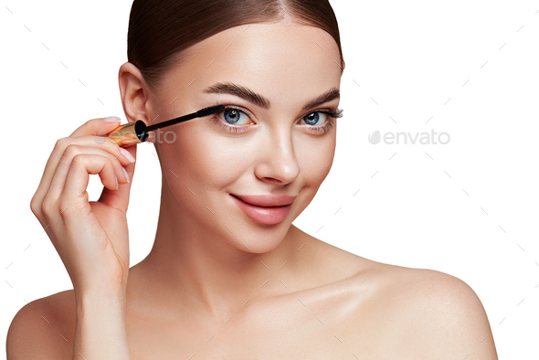 Beauty Woman Applying Black Mascara On Eyelashes Stock Photo By