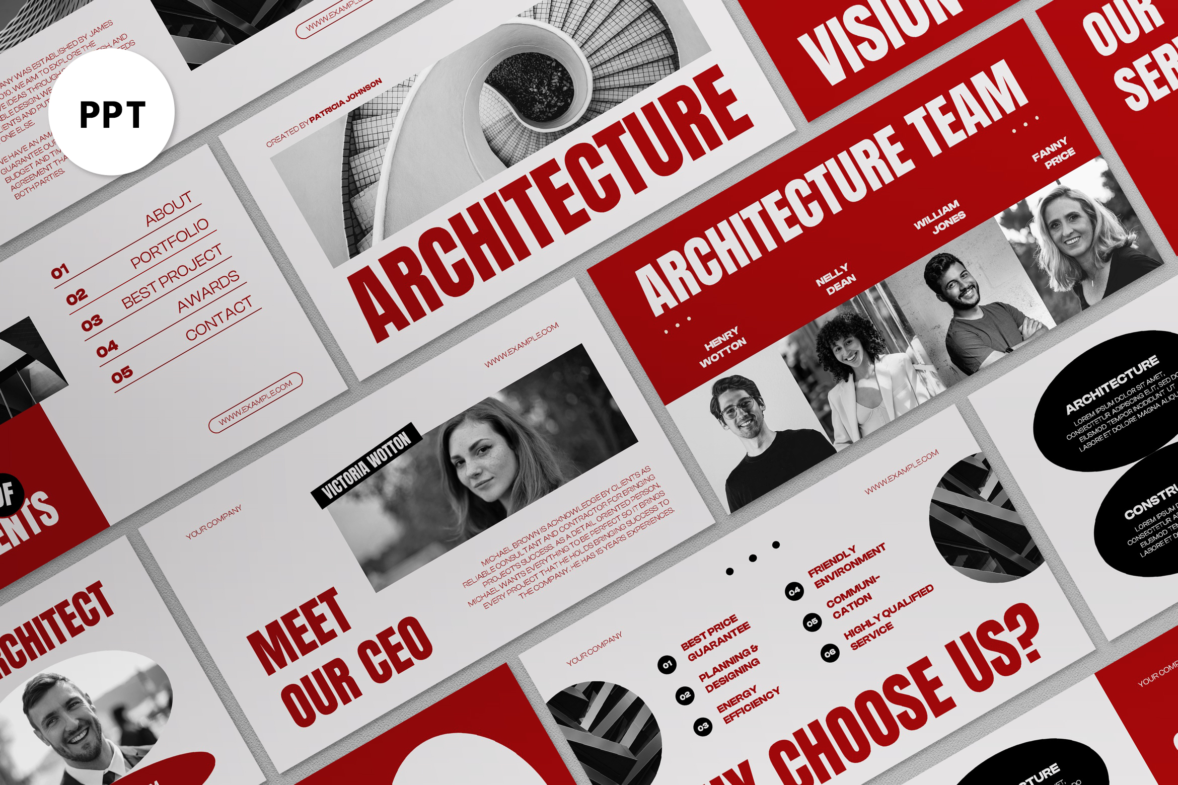 Red Gothic Minimalist Architecture Power Point Presentation Templates