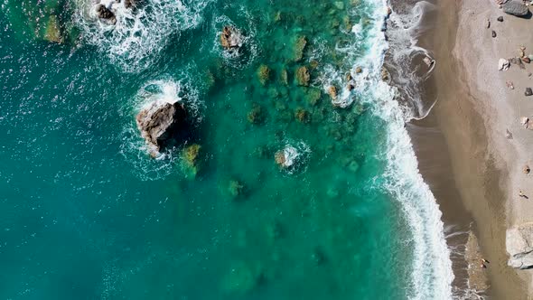 Texture Of The Sea And Wild Beach Aerial View K Stock Footage