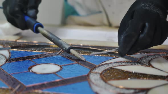 Closeup Soldering Of Stained Glass Seams By Visualsolutionpro Videohive