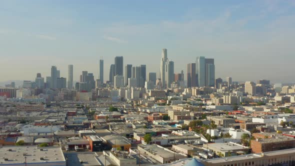 AERIAL Breathtaking Wide Shot Of Downtown Los Angeles California