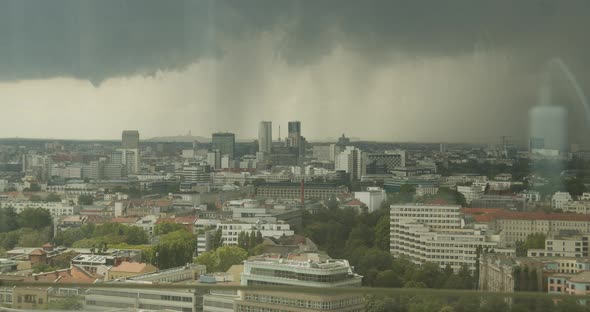 Dramatic Time Lapse Of City Skyline Surrounded By Heavy Rain Coming