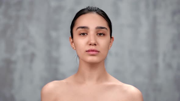 Portrait Of Sexy Mixed Race Feminine With Naked Shoulders Stock Footage