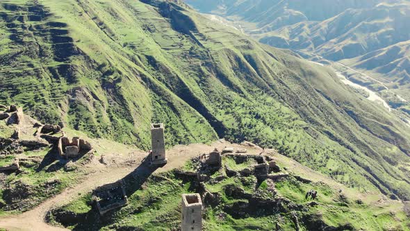 Aerial View of Dead Village on the Top of Mountain
