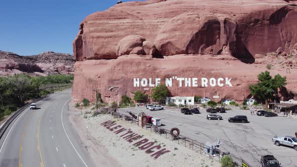Hole in the Rock Tourist Roadside Attraction in Southwest Utah - Aerial alt