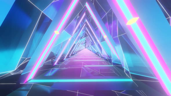 VJ Triangular Seamless Geometric Background Glowing Neon Tunnel