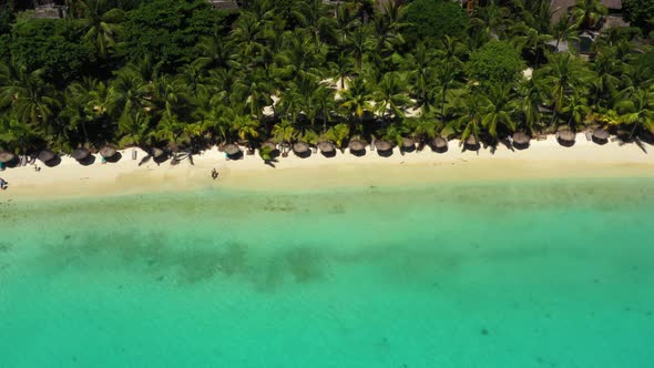 Beach along the waterfront and coral reef and palm trees, Mauritius, Africa, Pier near the beach of alt