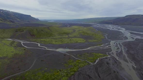 The Landscape of Thorsmork in Highland of Iceland From Drone Aerial View alt