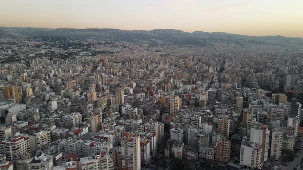 flyover drone shot showing beirut Southern Suburbs