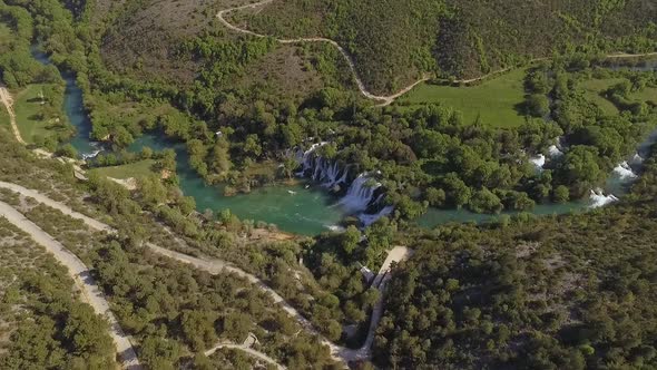 Aerial Shot Of Kravica Waterfall In Bosnia And Herzegovina  alt
