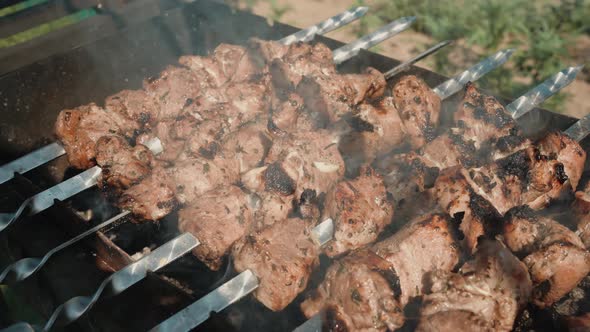 Grilled Meat on an Open Fire Shish Kebab