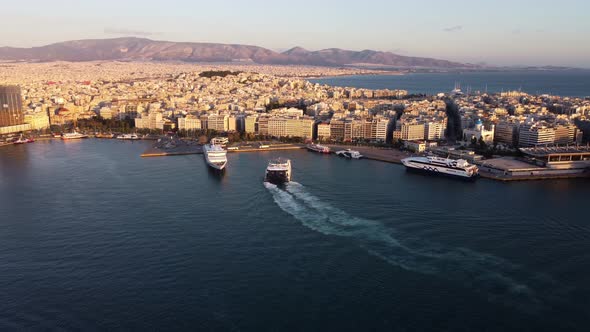 Drone View of the Saronic Gulf with Athens in the Background