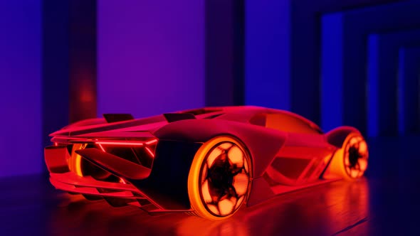 Bright fiery sports car in a blue tunnel alt