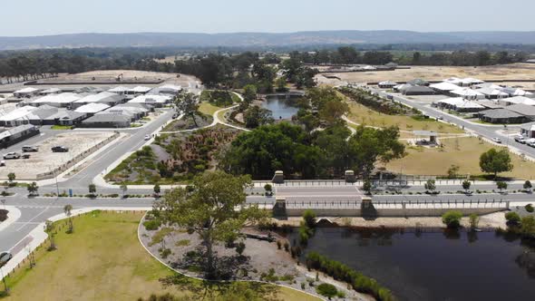 Aerial View of a Suburb Lake