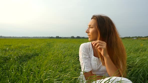  Beautiful Young Woman Enjoying Nature In Summer Evening