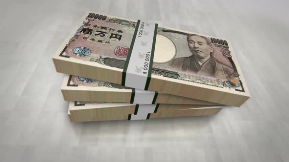 Japanese yen money banknote pile packs alt