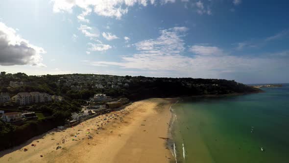 Aerial View Of Beach And Seaside, Coastline  of Carbis Bay, St Ives, Cornwall, Penzance alt