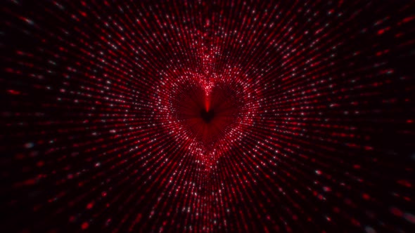 Abstract Red Particle Heart Shaped Tunnel Background Loop