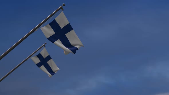 Finland Flags In The Blue Sky - 4K