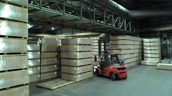Warehouse of Chipboard at a Woodworking Plant