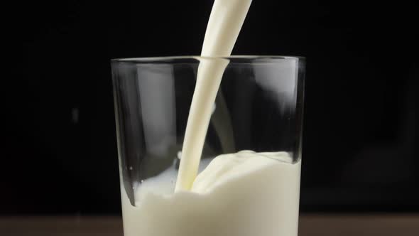 SLOW MOTION: Pouring milk in the glass
