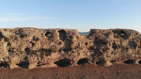Ruins of Ancient City, Building and Wall From Ancient Times in Treeless Vast Plain of Mongolia alt