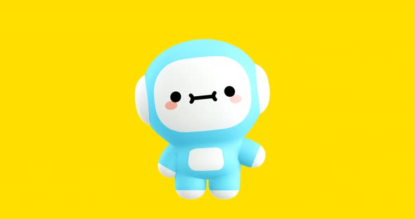 Funny Looped cartoon kawaii astronaut character. Cute emotions and move animation. 4k video