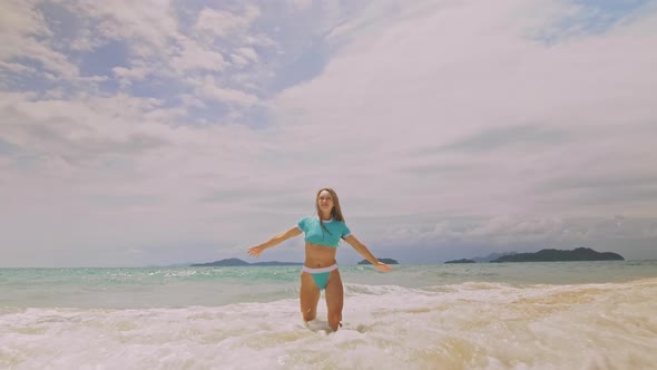 Woman Lying On Shallow Water Sea Stock Footage Videohive