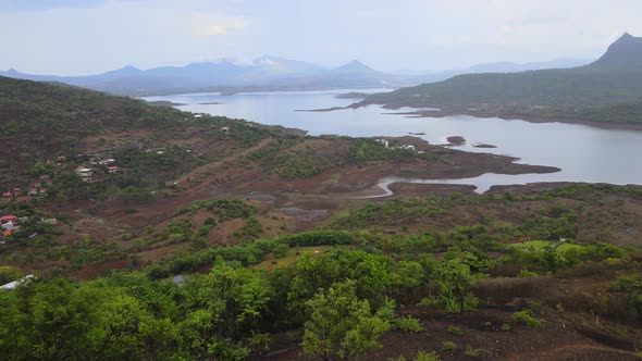 lonavala rainy season view hill station near by river drone shot bird eye view alt