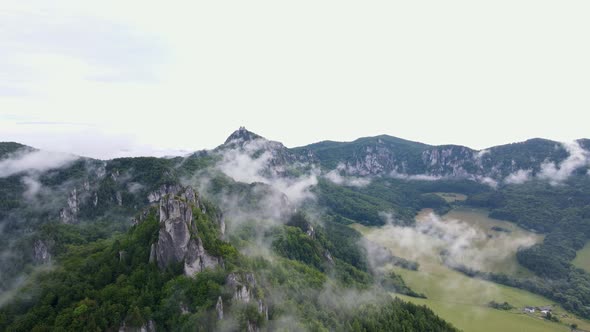 Aerial view of the Sulov rocks nature reserve in the village of Sulov in Slovakia alt