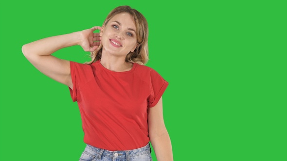 Beautiful Happy Young Woman Walking and Stretching alt