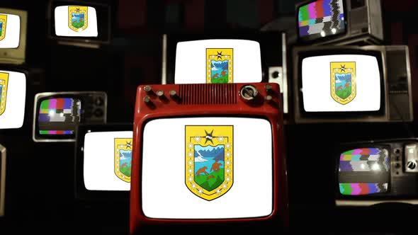 Flag of Aysen Region, Chile, on Retro TVs.