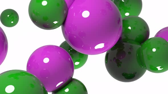 Colored green and pink balloons on a white background