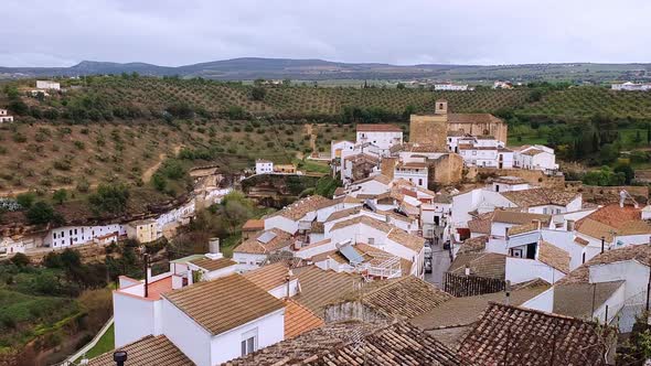The beautiful village of Setenil de las Bodegas, Provice of Cadiz, Andalusia, Spain. Skyline from Mi alt