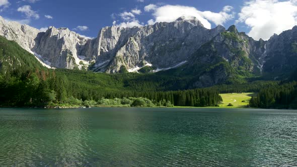 Panoramic View of a Wonderful Summer Day at the Lake Fusine in the Italian Alps, Italy alt