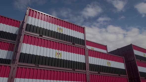 Egypt Flag Containers are Located at the Container Terminal alt