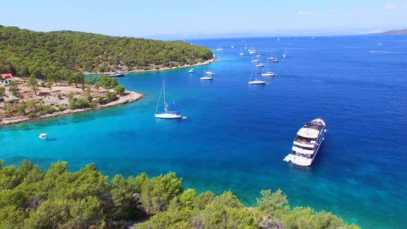 Aerial view of boats in sea alt