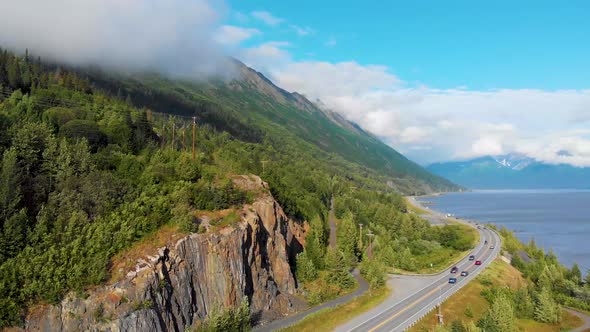 4K Drone Video of Seward Highway Alaska Route 1 Along Shore of Turnagain Arm alt