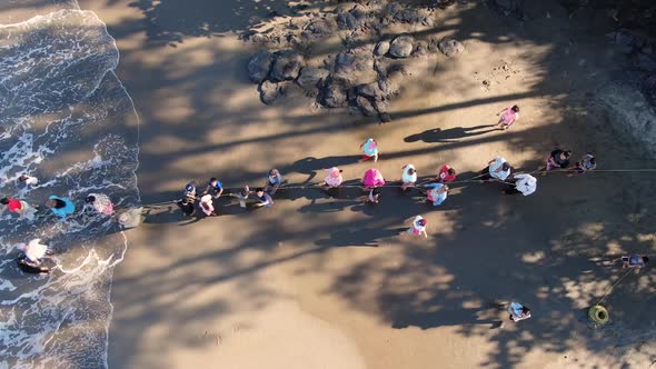 Artisanal Collective Fishing in Playa Hermosa Aerial Drone