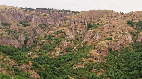 Aerial Drone Flying Over of Viewpoint in Khndzoresk in Armenia alt